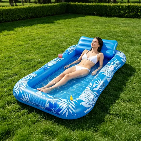 Boho Tropical Pool Chair Float - Large Pool Bed Water Float with Adjustable Spray, Removable Headrest, Cup Holder, Durable Water Sofa for Adults (Summer Recreation Sports Toy)