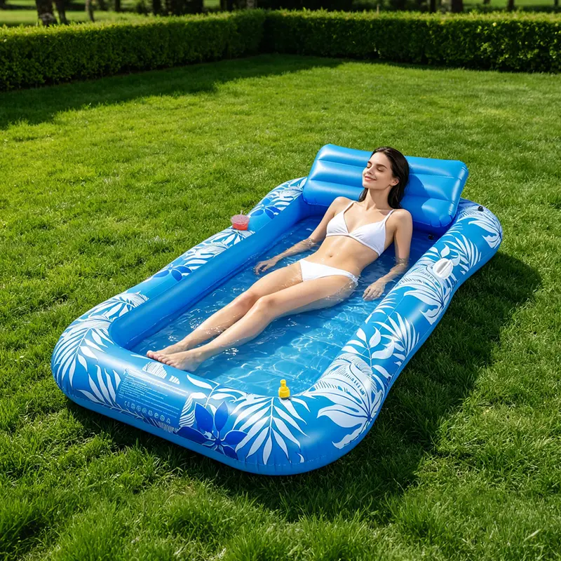 Boho Tropical Pool Chair Float - Large Pool Bed Water Float with Adjustable Spray, Removable Headrest, Cup Holder, Durable Water Sofa for Adults (Summer Recreation Sports Toy)