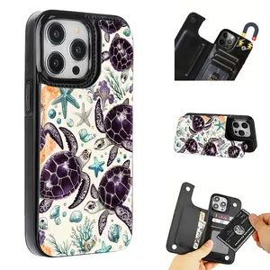 Turtle-themed flip phone case with magnetic closure, featuring a wallet/card slot for multiple functions including bank cards, public transport cards, etc. Compatible with iPhone 7/16/15/14/13/12. A perfect holiday gift for friends, family, or yourself.