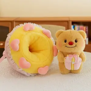 Butter Bear Plush Flower Bouquet Gift Box, Valentine's Day Proposal Wedding Gift for Girlfriend, Surprise Bear Decoration + Doll Set