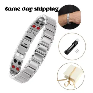 Thin Magnetic Titanium Steel Bracelet for Men with Sizing Tool 4 in1 Elements - Magnetic Wristband with 3500 Gauss magnets Sleek Stylish Wrist Accessory - Gift for Him 2026 Trend