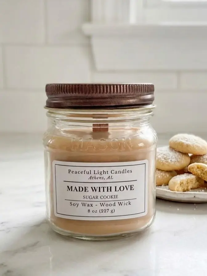 Made with Love | Hand Poured Sugar Cookie Soy Candle | Wood Wick | Faith Gift | Christian Candle