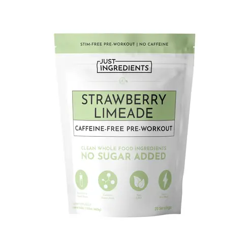 Just Ingredients Caffeine-Free Strawberry Limeade Pre-Workout - 30 Servings - Supports Performance, Energy & Recovery - BCAAs, Beta Alanine, Citrulline Malate, Ginseng, Maca Root