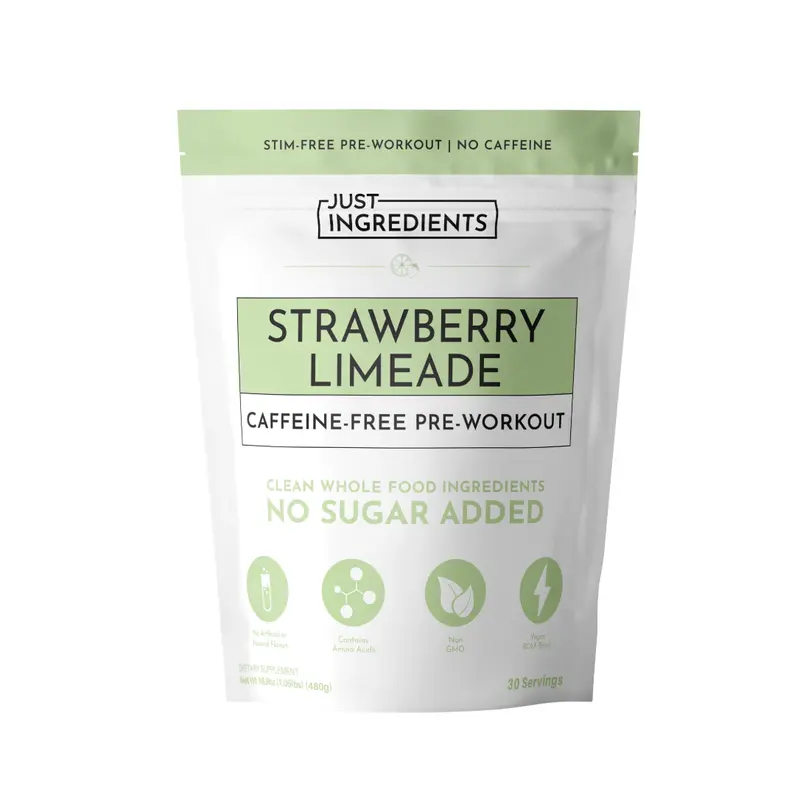 Just Ingredients Caffeine-Free Strawberry Limeade Pre-Workout - 30 Servings - Supports Performance, Energy & Recovery - BCAAs, Beta Alanine, Citrulline Malate, Ginseng, Maca Root
