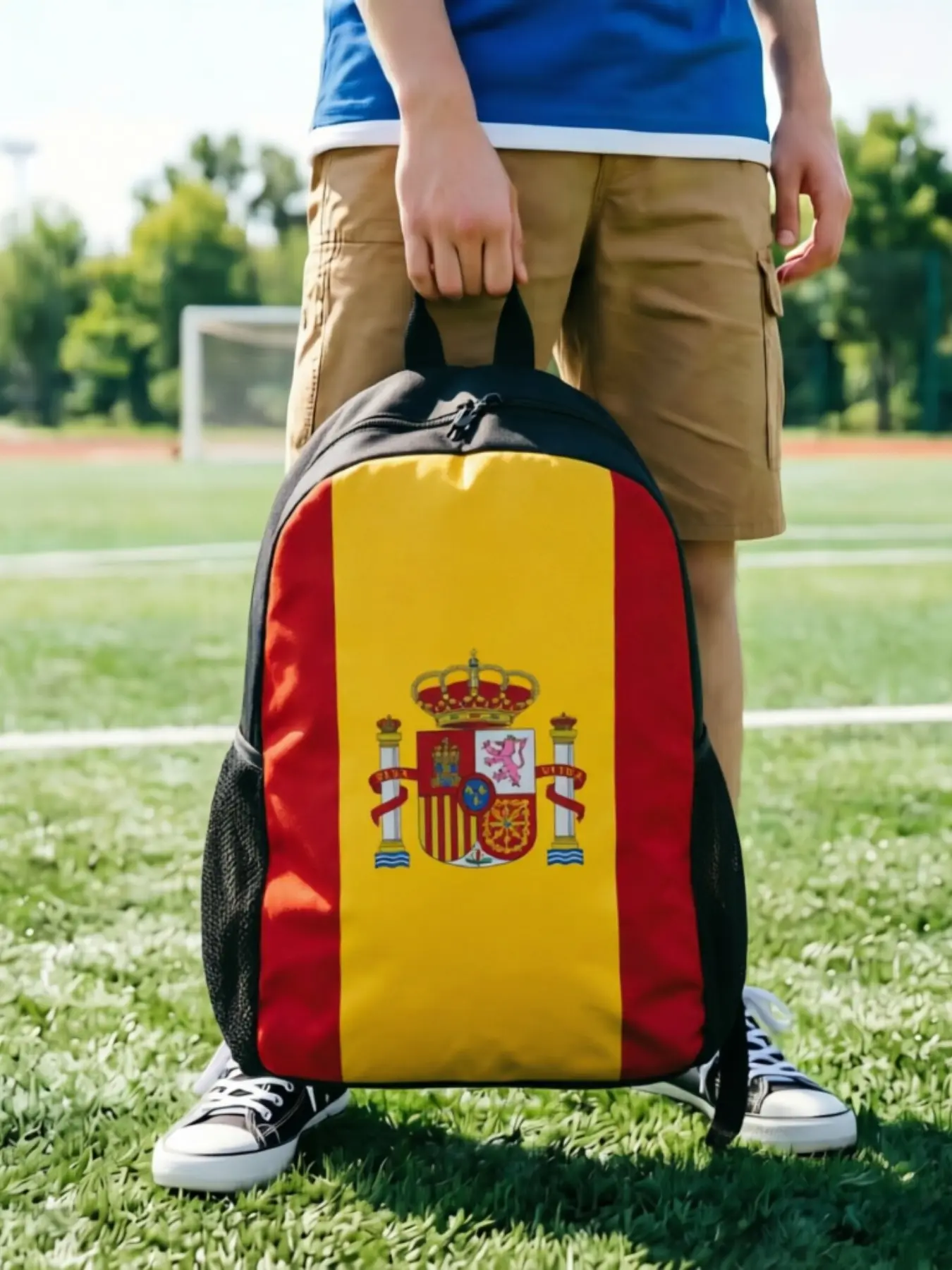 1PC Spain Rucksack Football Office Staff Backpack Vintage Backpack Picnic Birthday Gift Large Capacity Laptop BagBack to School Season Match Day Essentials