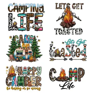 Camping Life Pattern Heat Transfer Sticker, 6pcs Funny Iron on Decal, Iron on Transfer Patch for T-shirt, Jeans, Jacket, Outdoor Camping Lover, Gifts for Family & Friends