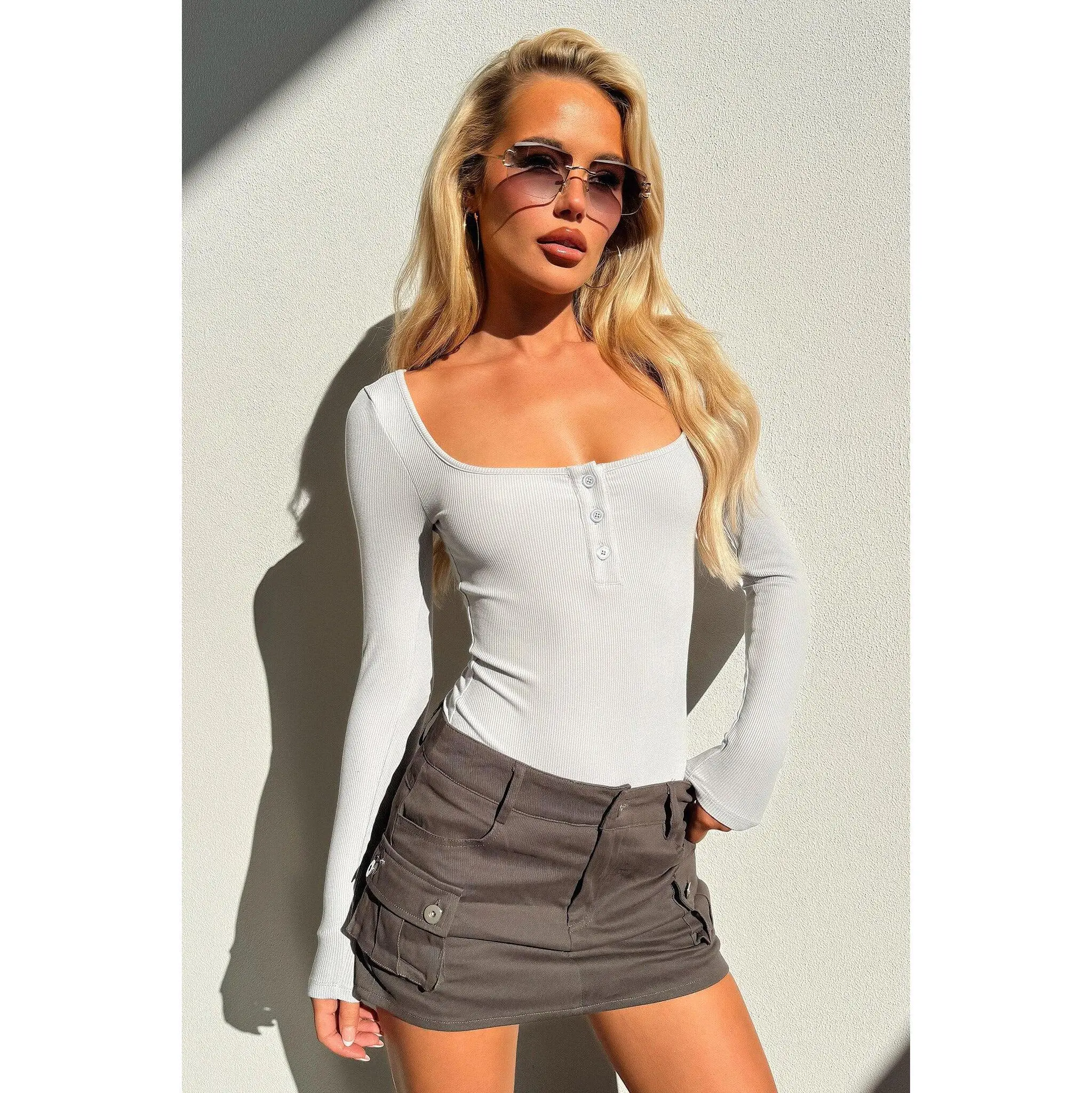 Katelyn Long Sleeve Bodysuit - Grey
