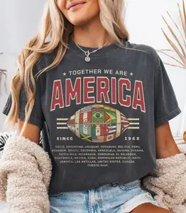 Youth & Adult Together We Are America Shirt, American Football Graphic T-Shirt, Latin American & Hispanic Heritage Rico Pride Unisex Tee, Unity Message Trending Fan Apparel