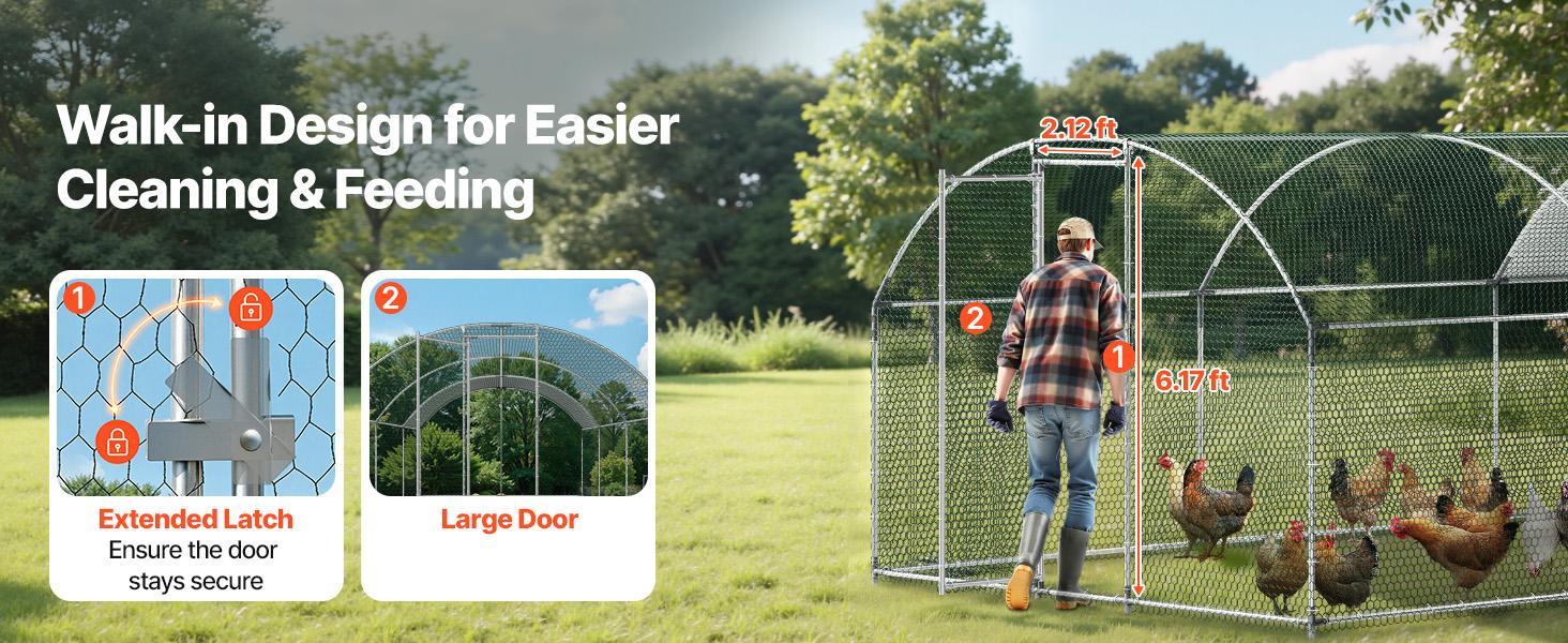 VEVOR Large Metal Chicken Coop, 9.8 x 19.7 x 6.6 ft, Walk-in Chicken Runs with Waterproof Cover, Dome Roof Hen House Enclosure with Lock, Outdoor Duck Rabbit Cage Poultry Pen for Backyard, Farm, Yard VEVOR Large Metal Chicken Coop, 9.8 x 19.7 x 6.6 ft, Walk-in Chicken Runs with Waterproof Cover, Dome Roof Hen House Enclosure with Lock, Outdoor Duck Rabbit Cage Poultry Pen for Backyard, Farm, Yard
