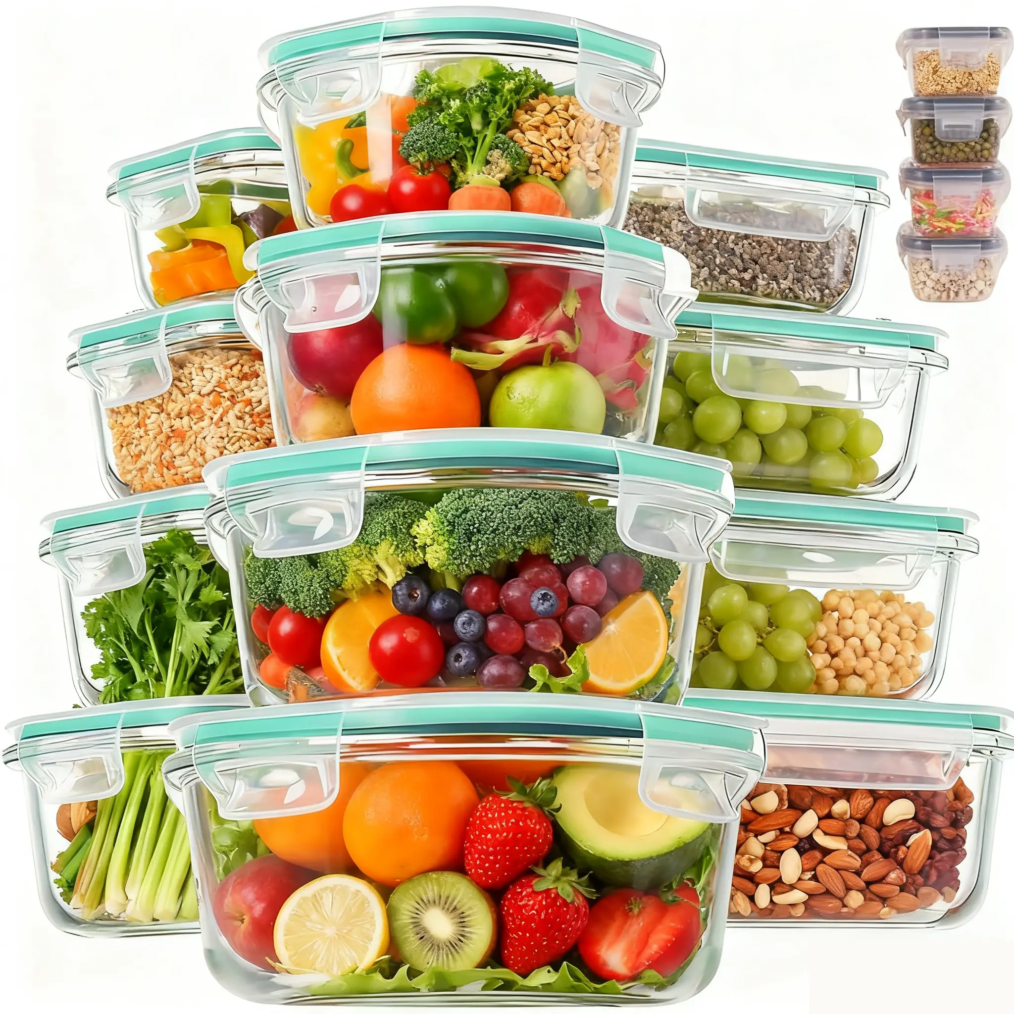 Sturdy Glass Airtight Food Storage Containers & Bowls Set - 12-Piece or 18-Piece Varied Sizes, Disassembly Buckle, Silicone Leakproof Seal, Maintains Freshness, Easy to Clean, Microwave Safe Kitchen Utensils, Detachable, Fridge Organization