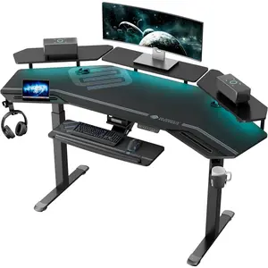 EUREKA ERGONOMIC Gaming Desk, Standing Desk Keyboard Tray, 72" Wing Shaped Music Studio Desk Electric Adjustable Height Desk Sit Stand Desk with LED Shelves, Gaming Recording Live Stream, Slot Design EUREKA ERGONOMIC