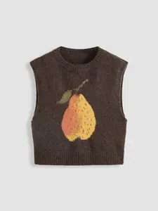 Knit Wool-blend Round Neckline Pear Graphic Vest