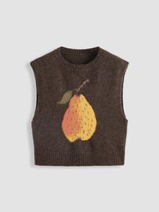 Knit Wool-blend Round Neckline Pear Graphic Vest Dealsforyou