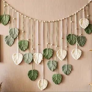 Bohemian Macrame Leaf Wall Hanging. Ideal For Bedroom, Kitchen, Dining & Bathroom Decor With Its Bohemian - Rustic Style. Hangable Ornaments