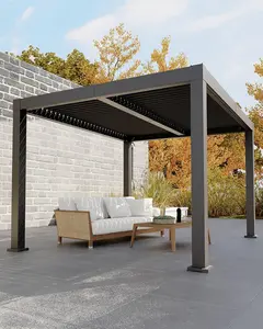 All-Aluminum Louvered Pergola 10' x 12', Outdoor Pergola with Adjustable Louvered Roof, Reinforced Aluminum Frame, Integrated Drainage System, Hardtop Gazebo for Patio, Deck, Gray