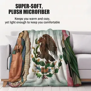 Mexican Our Lady of Guadalupe & St. Jude & Eagle Emblem Digital Print Flannel Blanket, Stylish Cultural Themed Throw Blanket, Soft & Fluffy Warm Blanket, Cozy for Couch, Bed, Living Room & Travel, Ideal for Holiday & Birthday Presents