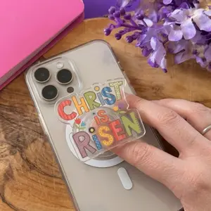Christ is Risen Easter Magnetic Phone Grip, Easter Gift For Her, Christian Faith Griptok, Kawaii Magsafe Kindle Grip, Book Lover sticky mount Pastel Bunny Egg Flower-Shaped Multi-Functional Stand accessories holder