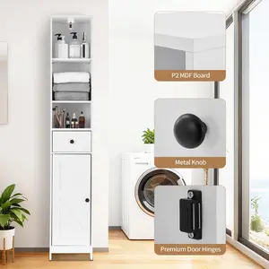 Garvee Tall Slim Bathroom Storage Cabinet - 3-Tier Organizer with 2 Doors and Open Shelves, Non-Built-In Design for Bathroom, Kitchen, Hallway