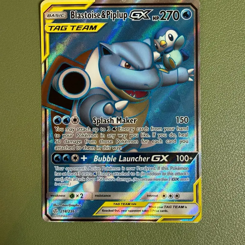 Blastoise & Piplup GX Tag Team Card, 214/236 Collectible Pokémon Trading Card - Condition As Seen