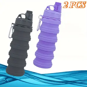 2pcs Collapsible Silicone Portable Water Bottle with mountaineering Buckle 500ml silicone Water-proof camping