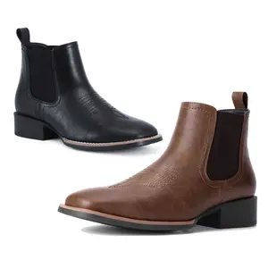 Western Cowboy Boots for Men - Mens Square Toe Chelsea Boots Ankle Cowboy Boots for Men Casual Retro Stylish Boots Brown