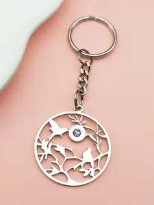 Hummingbird Flower Rhinestone Keychains For Women Men Stainless Steel Silver Color New Bag Hanging Female Key Ring