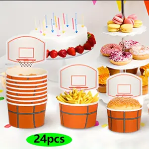 24PCS Disposable Treat Food Bowls Basketball Hoop Snack Cups Basketball Hoop Paper Treat Cups Basketball Party Supplies Party Paper Cups for Basketball Themed Party Decorations