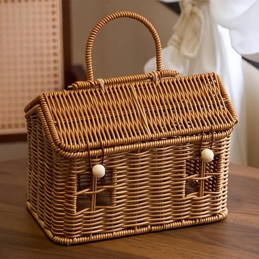 2026 New Nordic-Style Rattan-Like Small House Tote Basket, Creative Home Decor Storage Bin, Portable Storage Basket, Popular Photo Prop Gift Basket, Handmade Woven, Shelf Baskets, Decorative Storage Basket