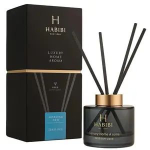 HABIBI NEW YORK Morning Dew Reed Diffuser - Long-Lasting Luxury Home Fragrance with Woody Amber Notes, Aromatherapy Scented Oils, Bedroom Freshness Enhancer
