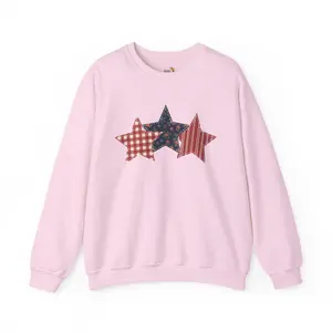 4th of July Patchwork Star Sweatshirt for Summer nights • Floral Gingham Red White Blue USA Crewneck • Patriotic Outfit