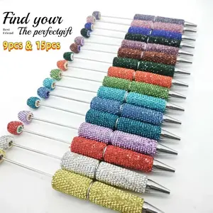 9/15pcs Random Color Full Diamond Bead Pen. Detachable Metal Tip Decorative Pen. 14.6cm Exquisite Gift, Best Friend Gift Diary DIY Sparkling Diamond Pen