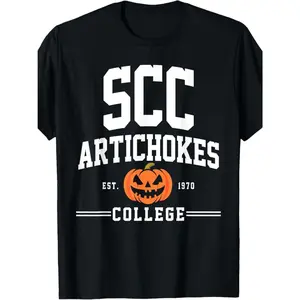 Vintage Scottsdale SCC College Artichokes Halloween T-Shirt for Men - 100% Cotton, 180g, Crew Neck, Short Sleeve with Pumpkin Graphic, EST. 1970 - Perfect for Sports & Casual Wear, Halloween Clothes