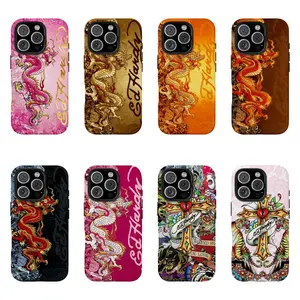 Pink Ed Hardy Skull Leopard Tattoo iPhone Case Aesthetic Y2k Trendy Tiger Ed Hardy Collage Phone Casefor iPhone