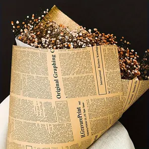 Gift Packaging Vintage Newspaper Kraft Paper 20 Sheets + 1 Roll Ribbon Set, DIY Handmade Floral Wrapping Paper for Gifts, Crafts, Moving, Bouquets, Wedding Decorations