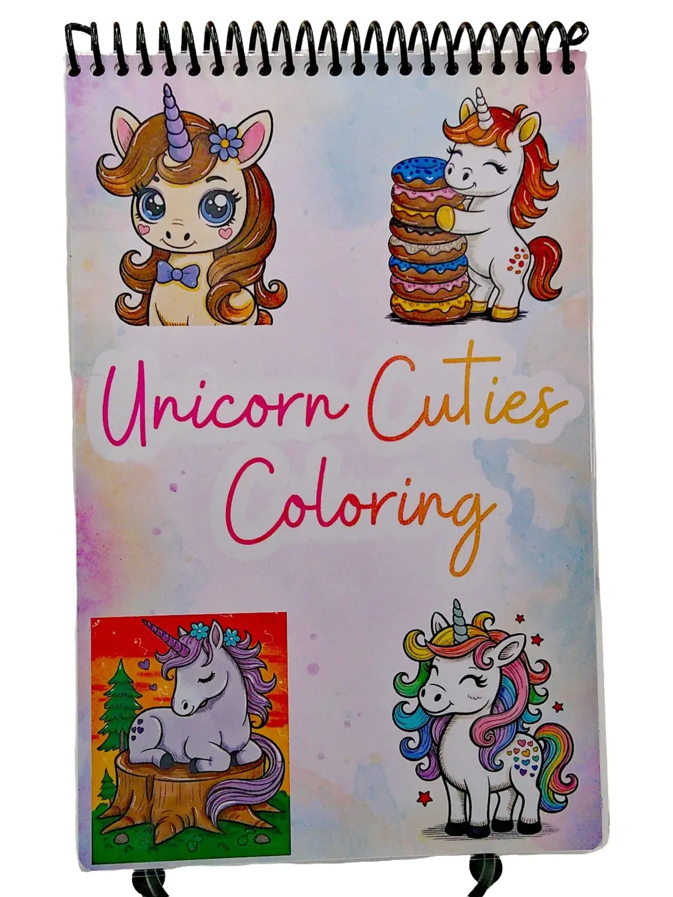 Unicorn Cuties Coloring Book - Medium Size 5.5x8.5 with 40pgs Spiral Binding Laminated Cover Compact & Convenient for Relaxation