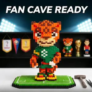 High-Precision Micro Bricks Soccer Leopard Mascot Model, 3D Nano Building Block Puzzle Set, Collectible Animal Figure Toy for Adults, Stress Relief DIY Hobby Kit