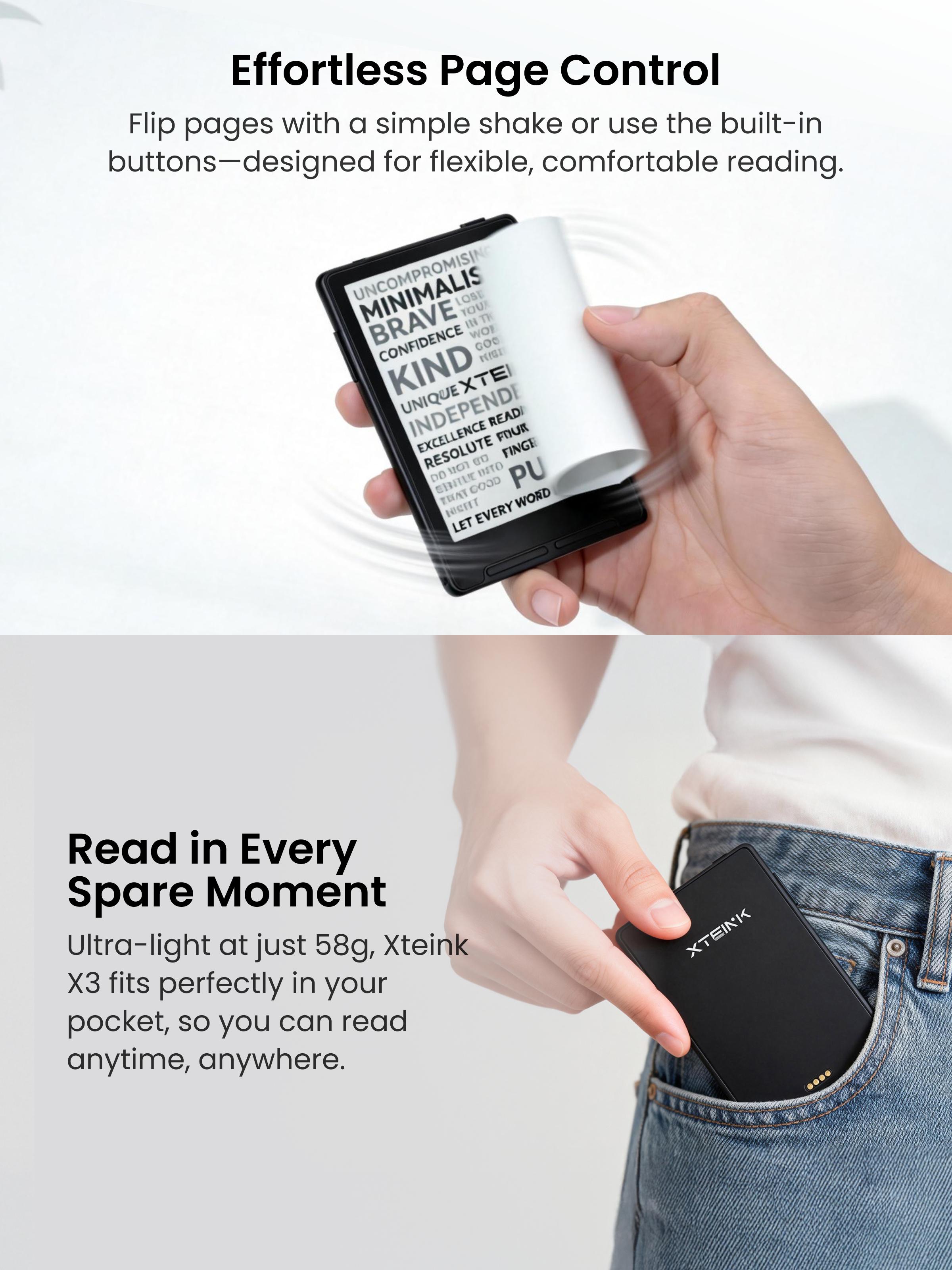 Xteink X3 Essential E-Reader Bundle - Bluetooth, Eye Care, Wireless Cells E-Reader with Space Black Case