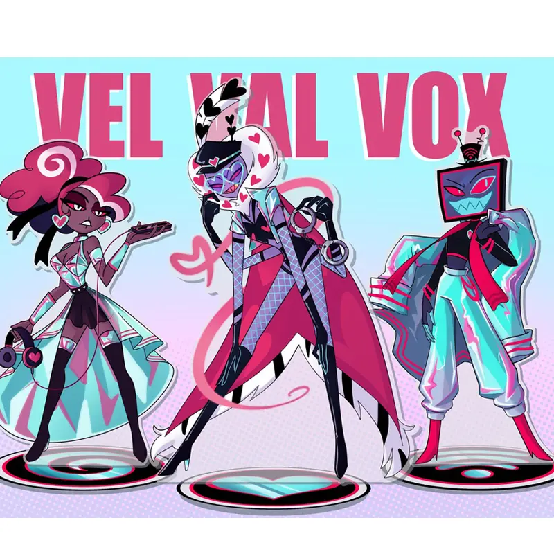 2pcs Hazbin Hotel "The Vees" Fashion Standees Anime Acrylic Standing Plates for Hazbin Hotel Morningtar Vaggie Ad Alastor Character