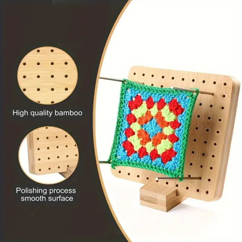 Bamboo Blocking Board for Knitting and Crochet Granny Square Crochet - 1 Piece Handmade Crafts Shaping Tool with Metal Pins Knitting Supplies