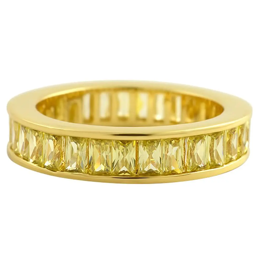Women's Gold Baguette Style Ring, Canary Yellow Cubic Zirconia Eternity Band with Sparkling Channel Set Stones, Cubic Zirconia Rings, Gold Rings