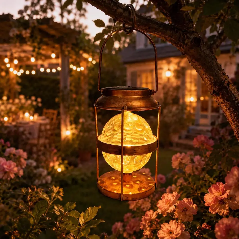 Solar Hanging Lanterns - Outdoor Waterproof Vintage Metal Frame Globe Lights with Color-Changing LED, Warm Amber Solar Camping Lights for Patio, Backyard (Home Improvement, Garden Decor Supplies)