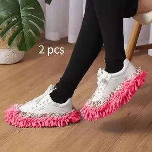 2pcs Multifunctional Microfiber Mop Slippers for Effortless Floor Cleaning Flat Mops
