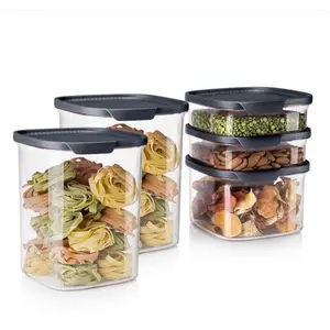 Ultra Clear Square Containers - 15-Cup/3.6L, 7-Cup/1.7L, & 3¼-Cup/825 mL - Airtight, Lightweight, Stackable Storage for Pantry & Countertop - Cosmos Seals, Tritan Bases - Dishwasher Safe Transparent