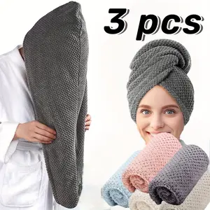 3 Pack Coral Fleece Hair Drying Towels, High Absorbency Quick Dry Caps, Ultrafine Fiber Head Wraps for Wet Straight Curly Hair