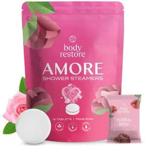 Body Restore Amore Shower Steamers - 15 Floral Rose Tablets for Long Lasting Scent & Skin Repair - Gift Set - Natural Ingredients & Essential Oils - Eco Friendly Packaging