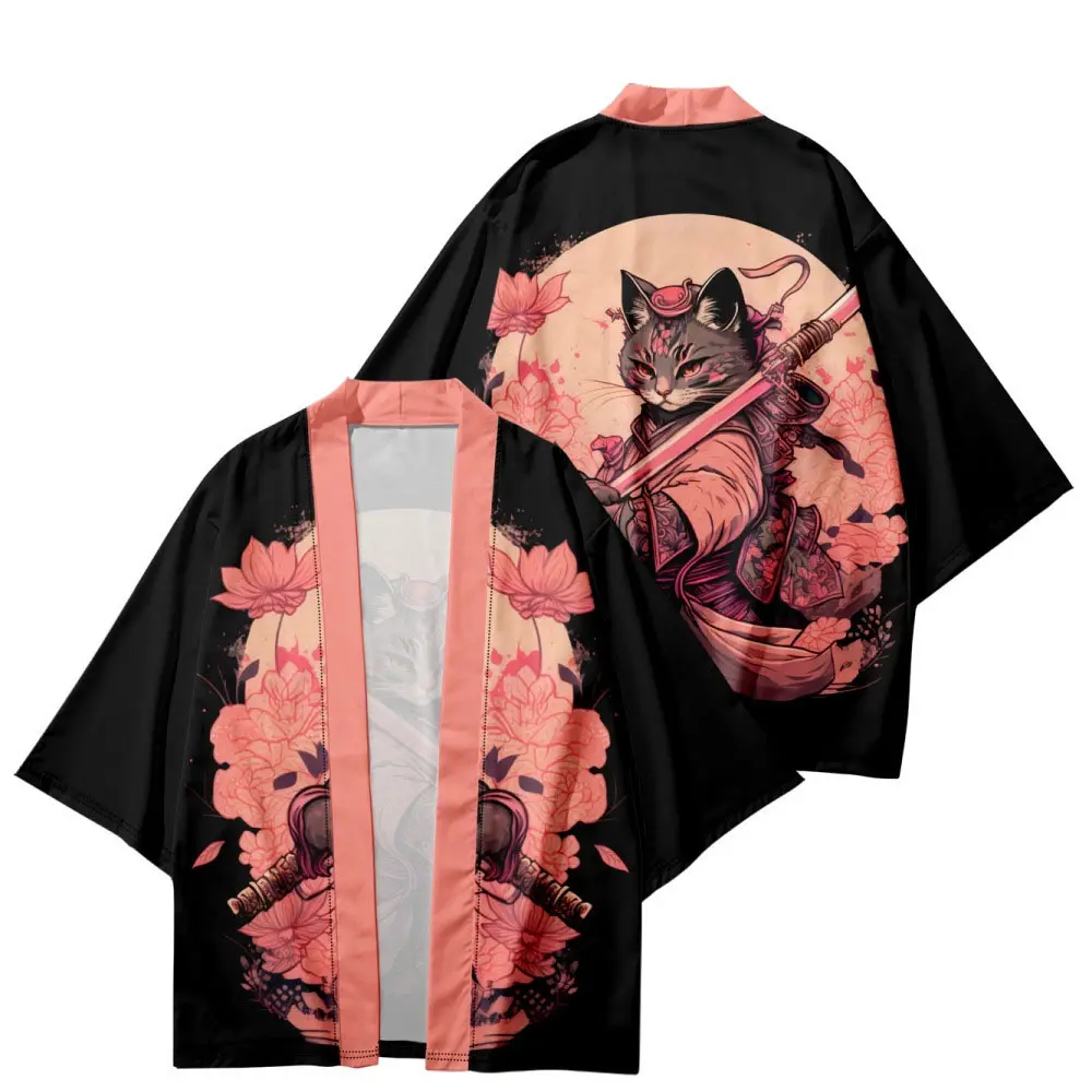 Men's Summer Japanese-Style Printed Cape - 7-Quarter Sleeve Versatile Open-Front Cardigan