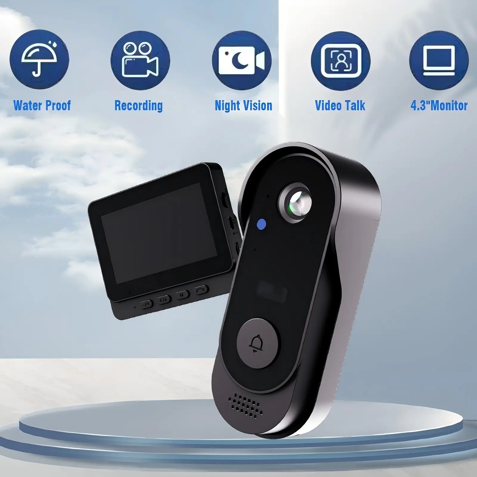X8B Wireless Video Doorbell with Monitor, No App Needed, No Monthly Fees, HD Camera, Night Vision, Waterproof, Plug & Play