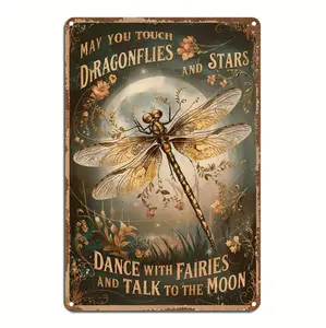 Vintage Victorian Metal Tin Sign Featuring Whimsical Dragonfly Floral Design And Enchanted Night Sky Art Rustic Farmhouse Decor Perfect Gift For Nature Lovers