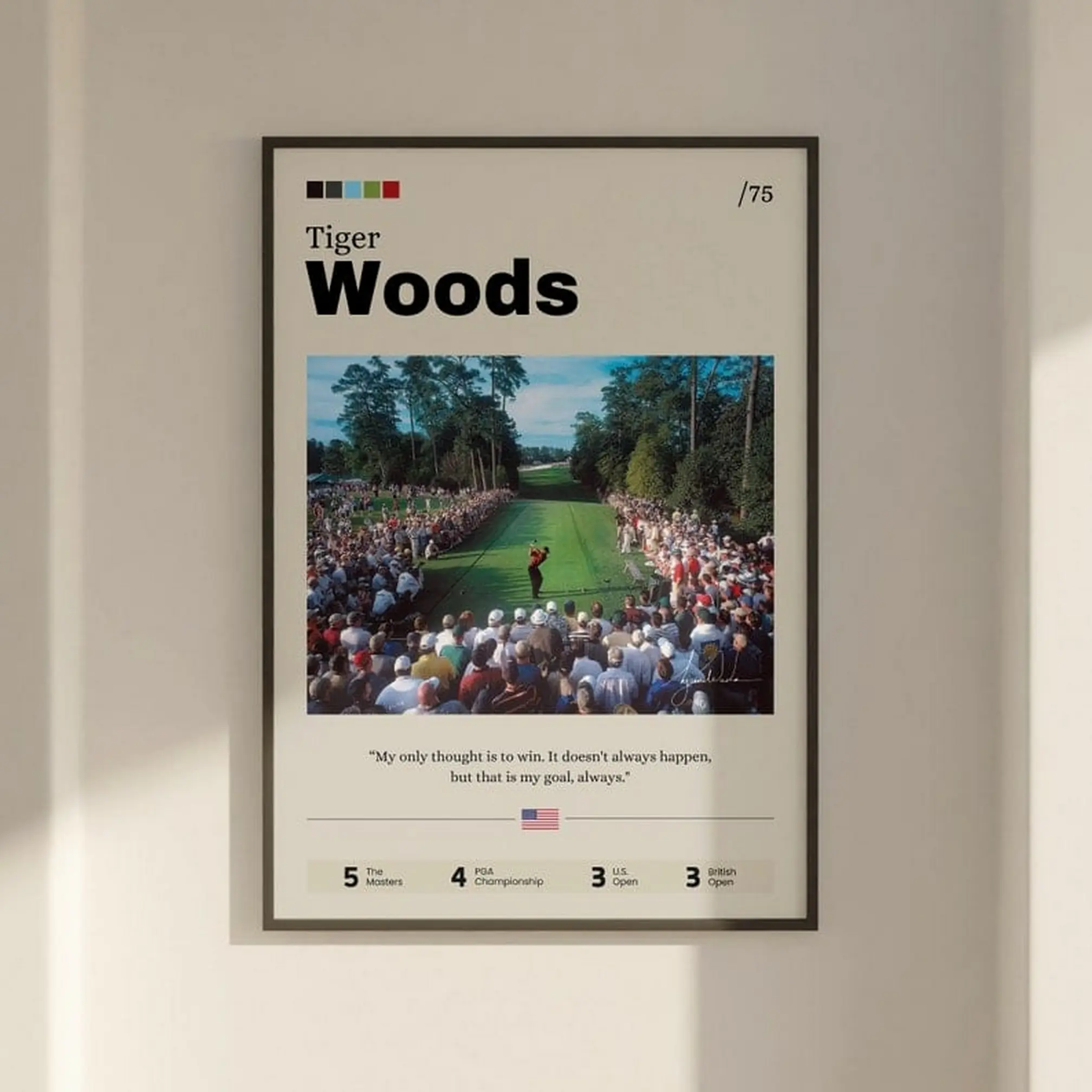Tiger Woods Golf Legend Paper Poster - 24x36 Lightweight Minimalist Artistic Print, Sports Collectible, Modern Room Decor, Indoors Wall Art for Home/Office, Golfer Gift, Modern Home Decoration