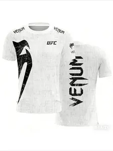 Trendy UFC Men’s Black White T-shirt Summer Casual O-neck Short Sleeve 3D Print Top for Boxing Fitness Training